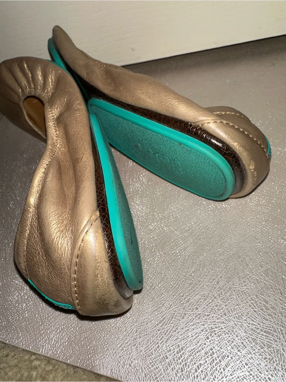 Tieks Metallic tan Gold Folding Ballet Flats 11 balletcore office